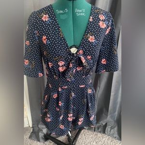 Blue Polka Dot Floral Romper